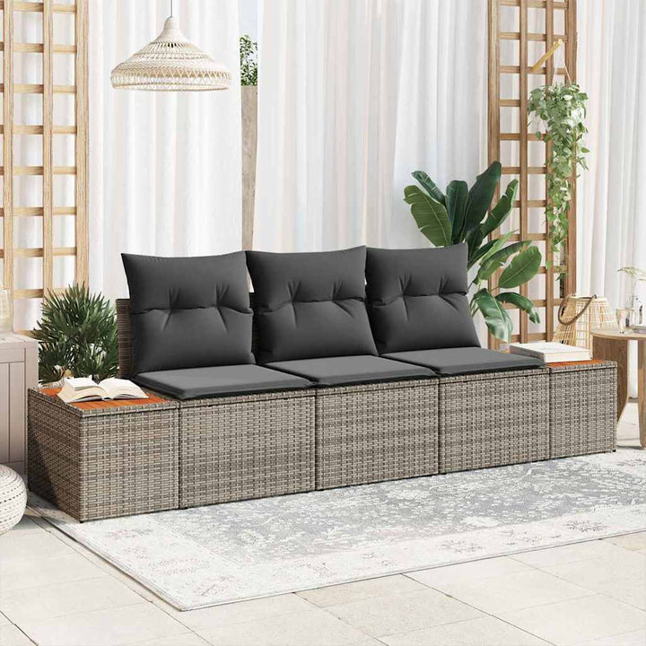Havesofa Sæt med pude 3 pcs Grå polyrattan