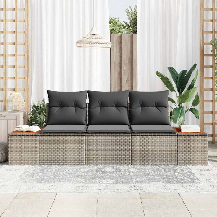 Havesofa Sæt med pude 3 pcs Grå polyrattan