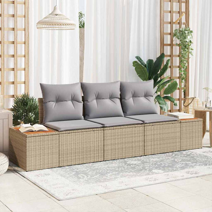 Havesofa Sæt med pude 3 pcs Beige polyrattan