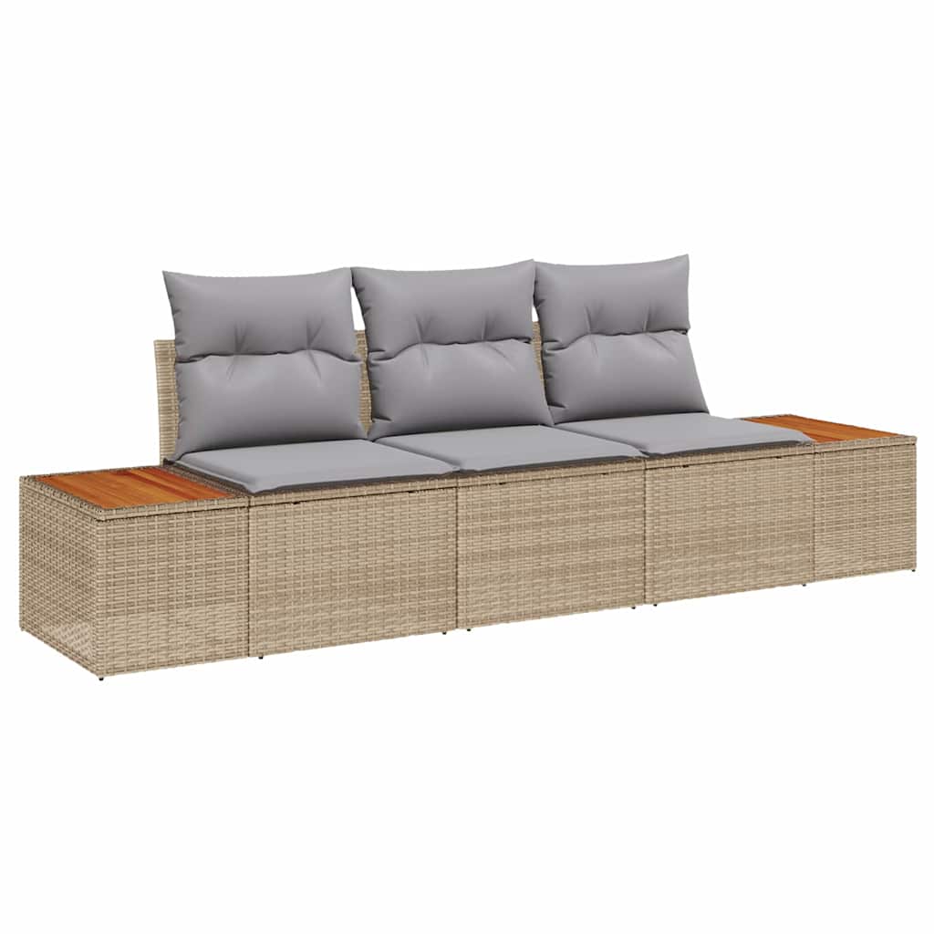 Havesofa Sæt med pude 3 pcs Beige polyrattan
