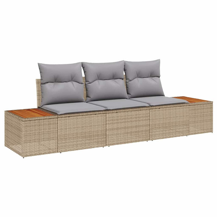 Havesofa Sæt med pude 3 pcs Beige polyrattan
