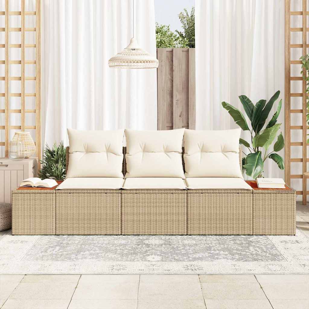 Havesofa Sæt med pude 3 pcs Beige polyrattan