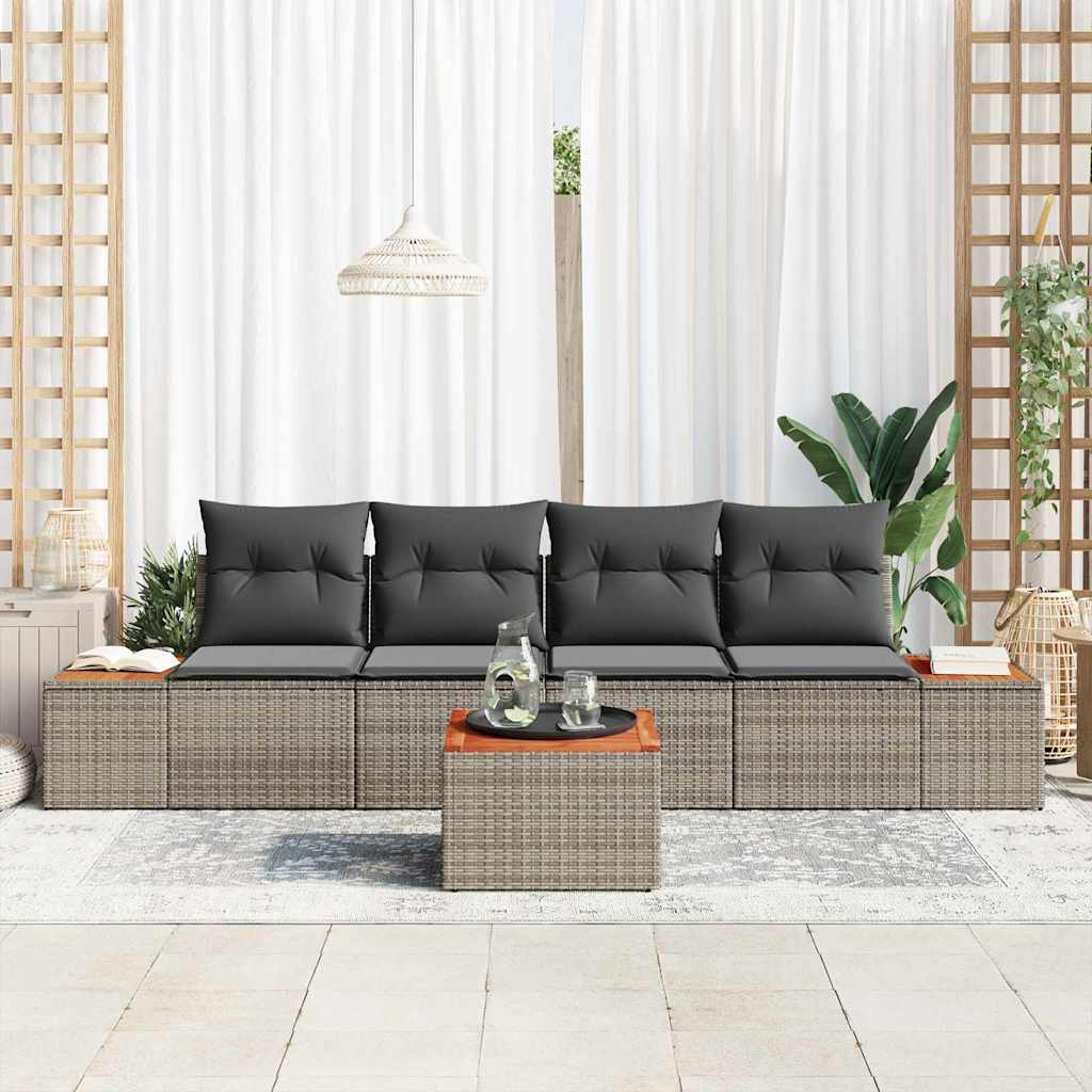 Havesofa Sæt med pude 5 pcs Grå Poly rattan