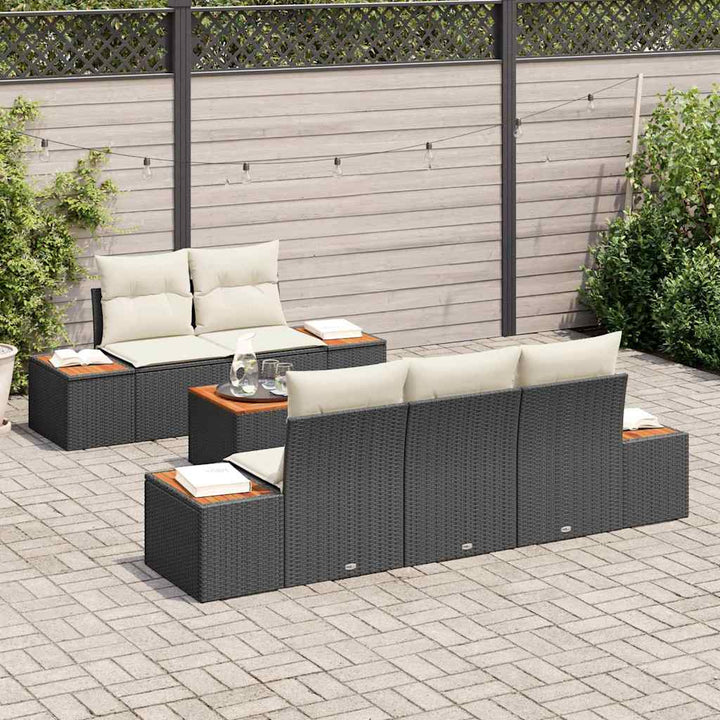 Havesofa Sæt med pude 6 pcs Sort Poly rattan