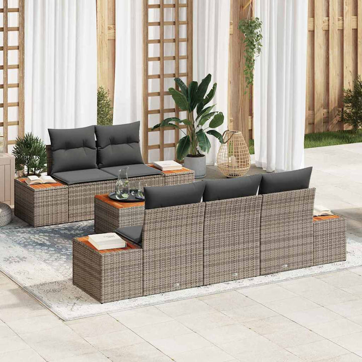 Havesofa Sæt med pude 6 pcs Grå Poly rattan