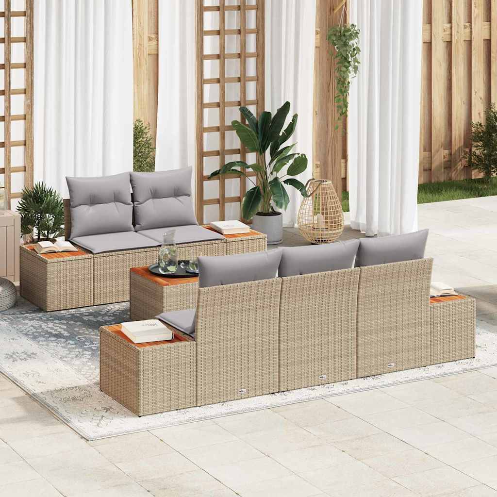 Havesofa Sæt med pude 6 pcs Beige Poly rattan