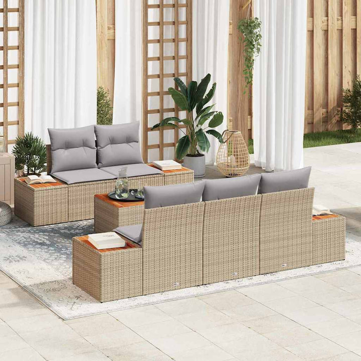 Havesofa Sæt med pude 6 pcs Beige Poly rattan