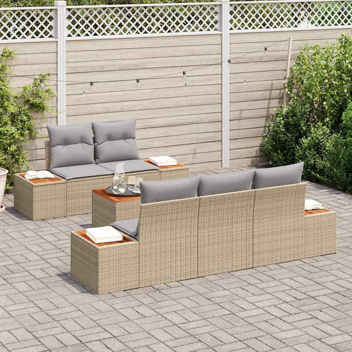 Havesofa Sæt med pude 6 pcs Beige Poly rattan