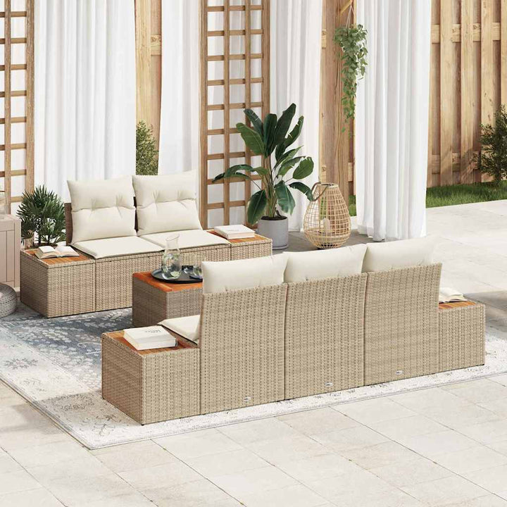 Havesofa Sæt med pude 6 pcs Beige Poly rattan
