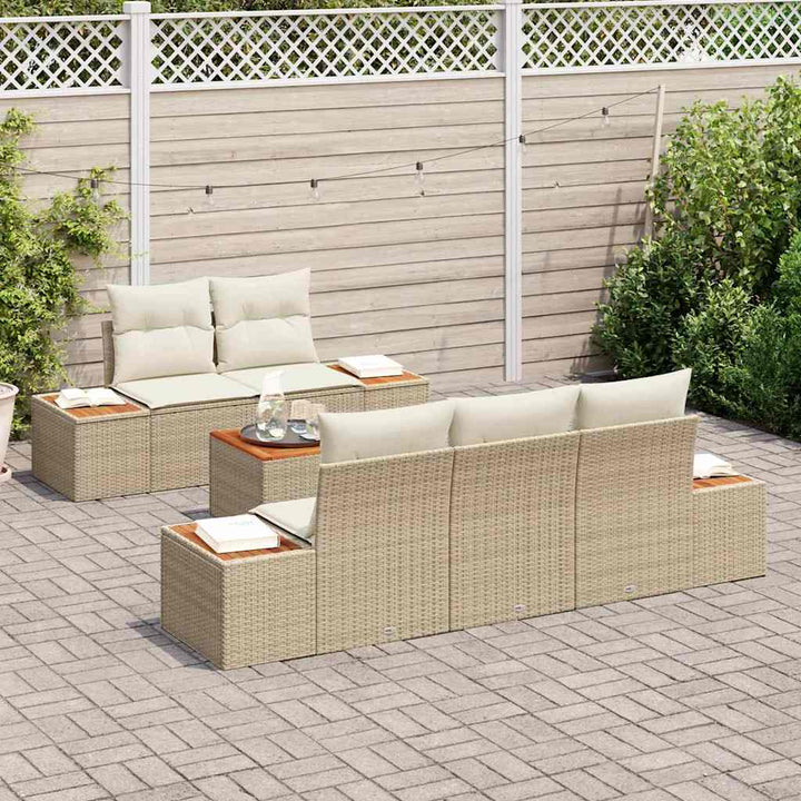 Havesofa Sæt med pude 6 pcs Beige Poly rattan