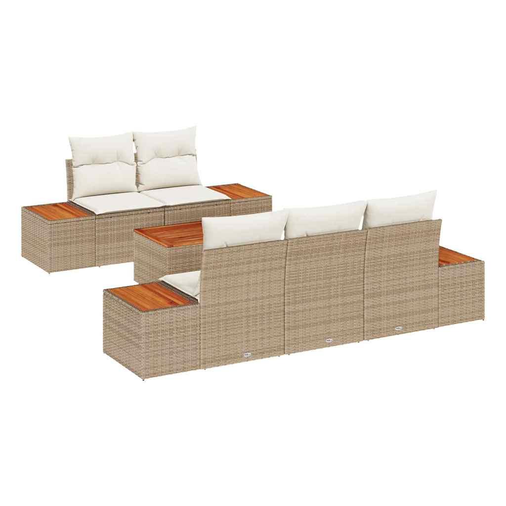 Havesofa Sæt med pude 6 pcs Beige Poly rattan