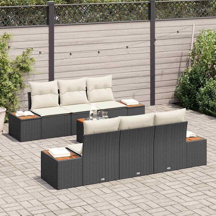 Havesofa Sæt med pude 7 pcs Sort Poly rattan