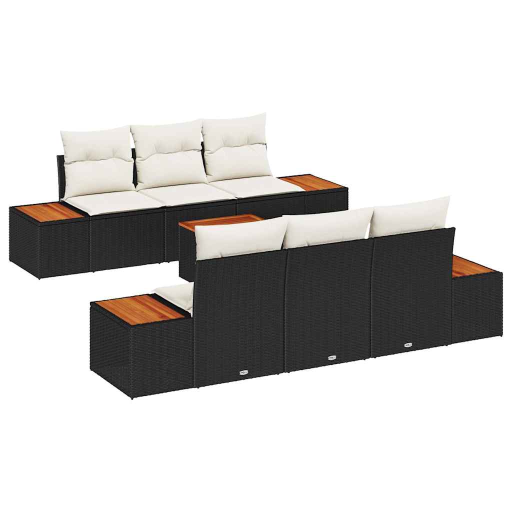 Havesofa Sæt med pude 7 pcs Sort Poly rattan