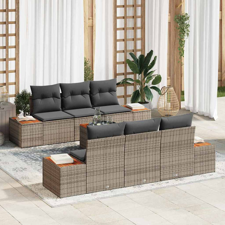 Havesofa Sæt med pude 7 pcs Grå Poly rattan