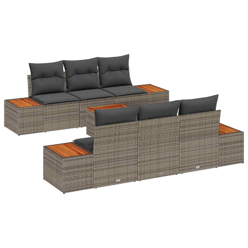 Havesofa Sæt med pude 7 pcs Grå Poly rattan