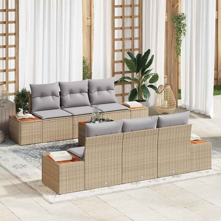 Havesofa Sæt med pude 7 pcs Beige Poly rattan