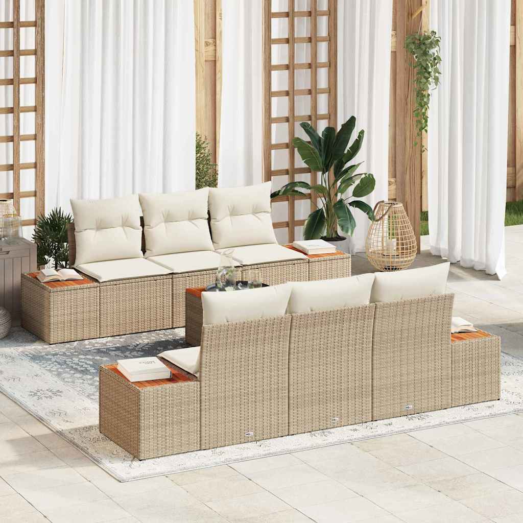 Havesofa Sæt med pude 7 pcs Beige Poly rattan