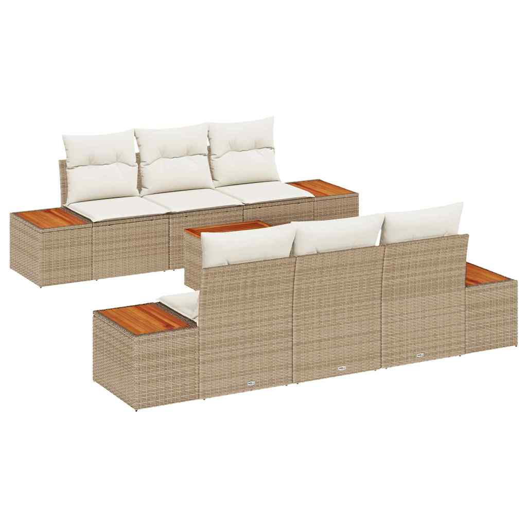 Havesofa Sæt med pude 7 pcs Beige Poly rattan