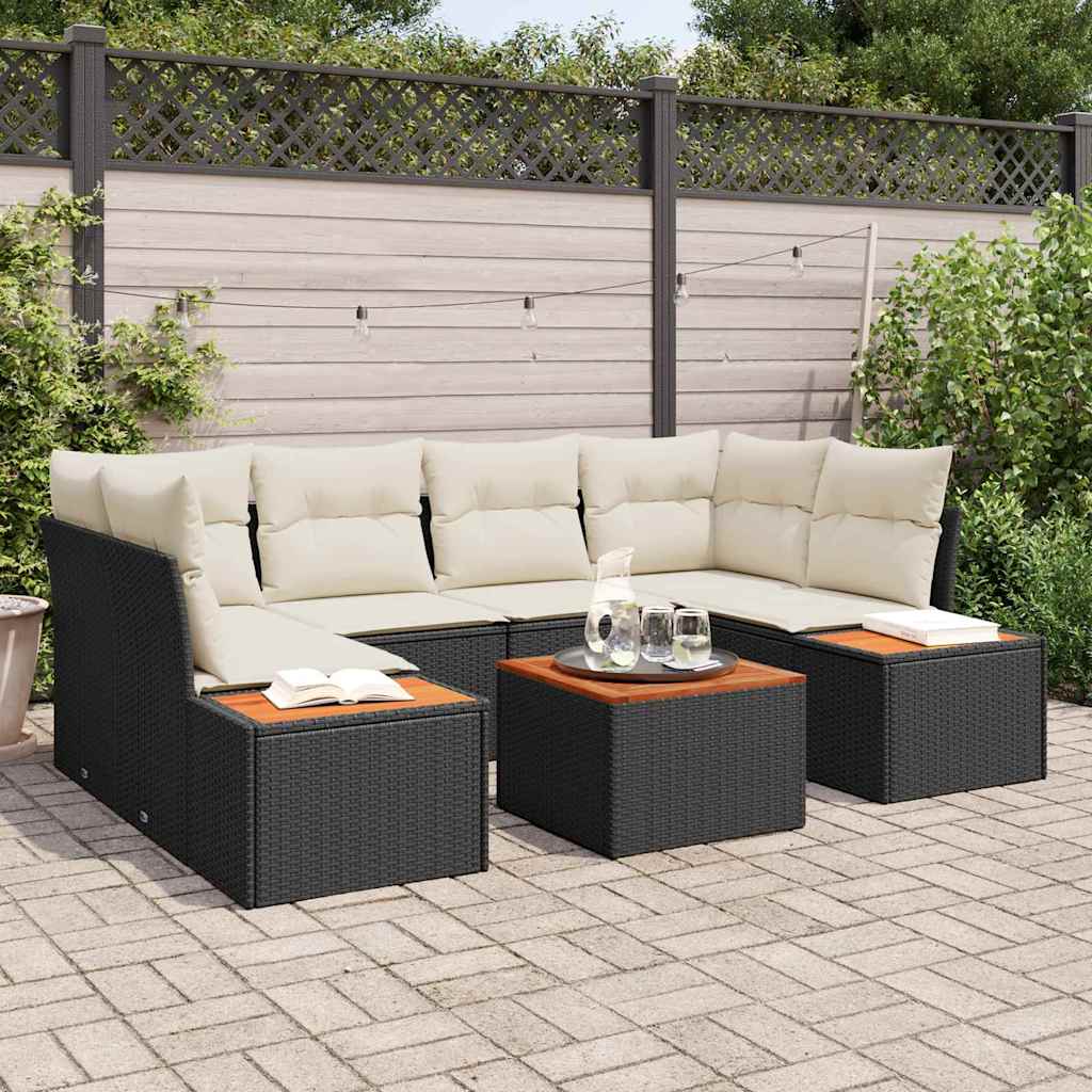 Havesofa Sæt med pude 6 pcs Sort Poly rattan