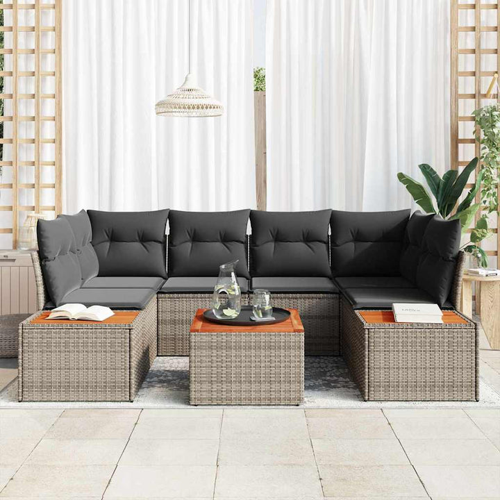 Havesofa Sæt med pude 6 pcs Grå Poly rattan