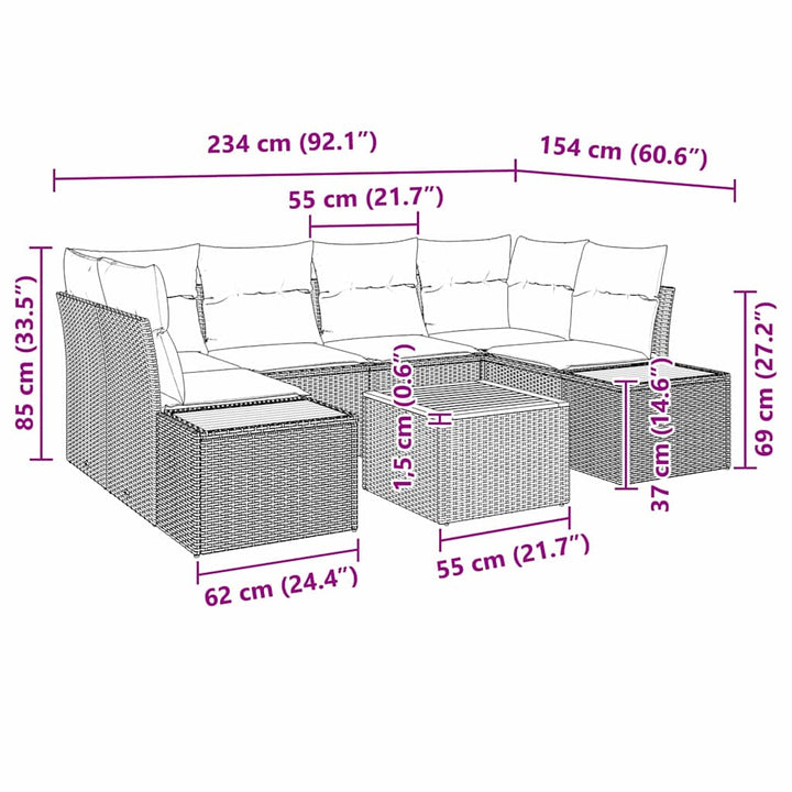 Havesofa Sæt med pude 6 pcs Beige Poly rattan