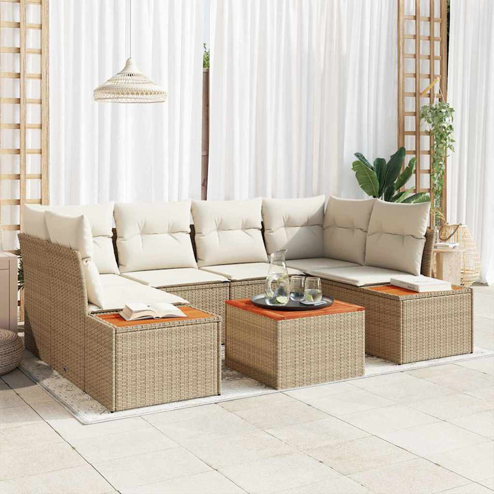 Havesofa Sæt med pude 6 pcs Beige Poly rattan