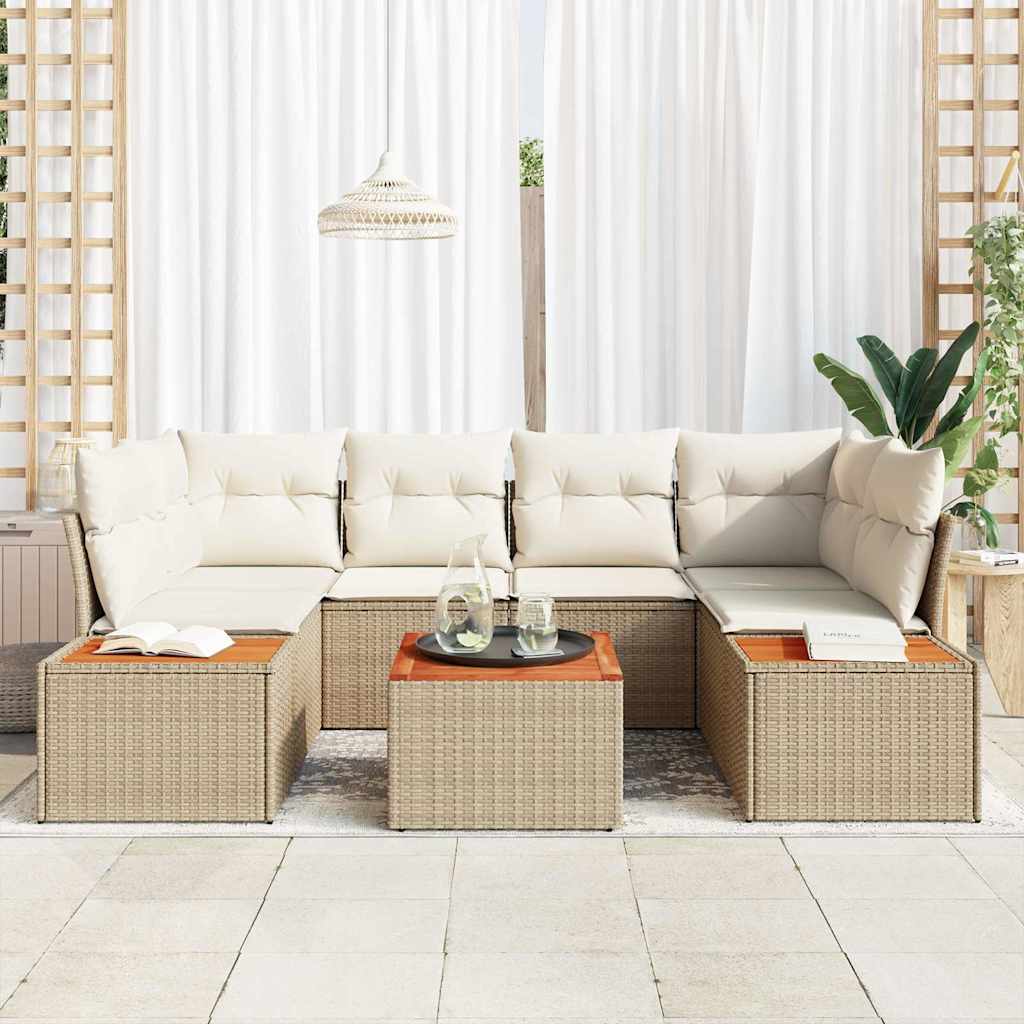 Havesofa Sæt med pude 6 pcs Beige Poly rattan