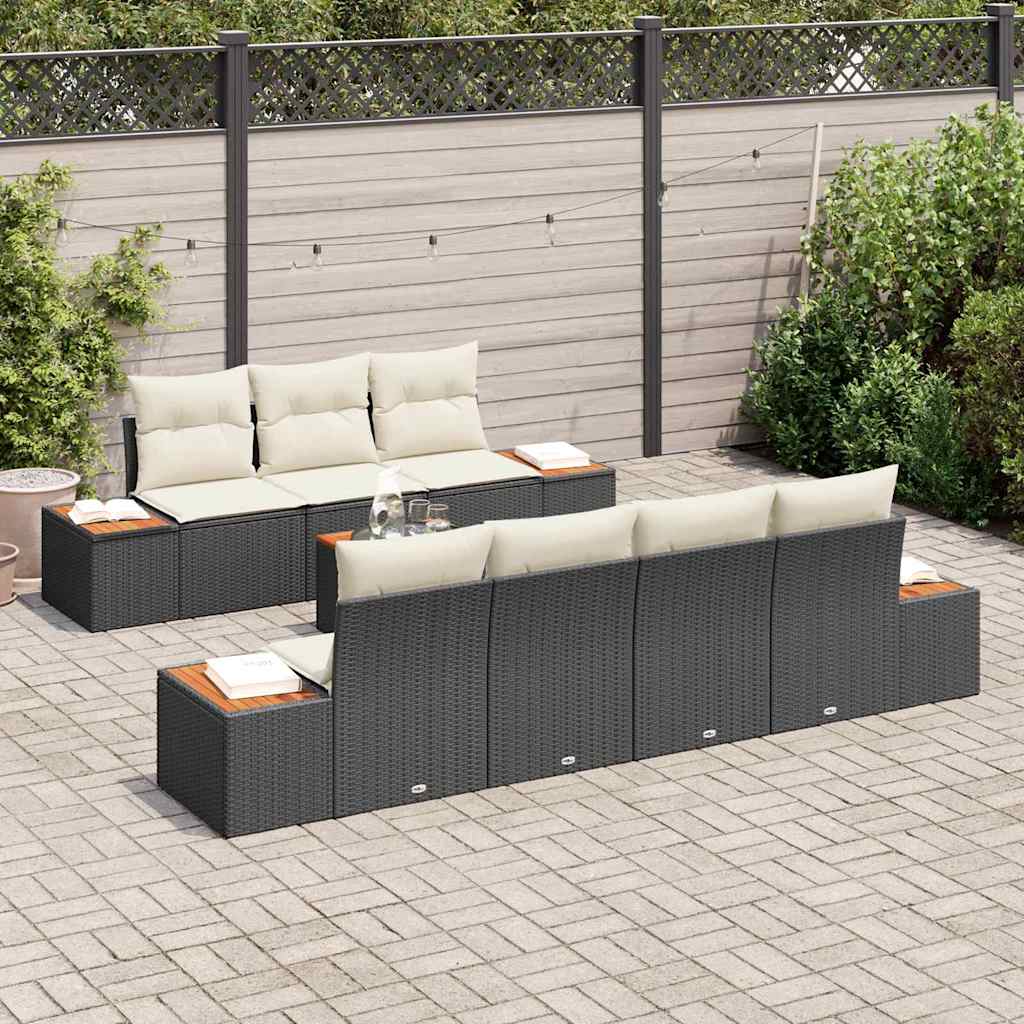 Havesofa Sæt med pude 8 pcs Sort Poly rattan