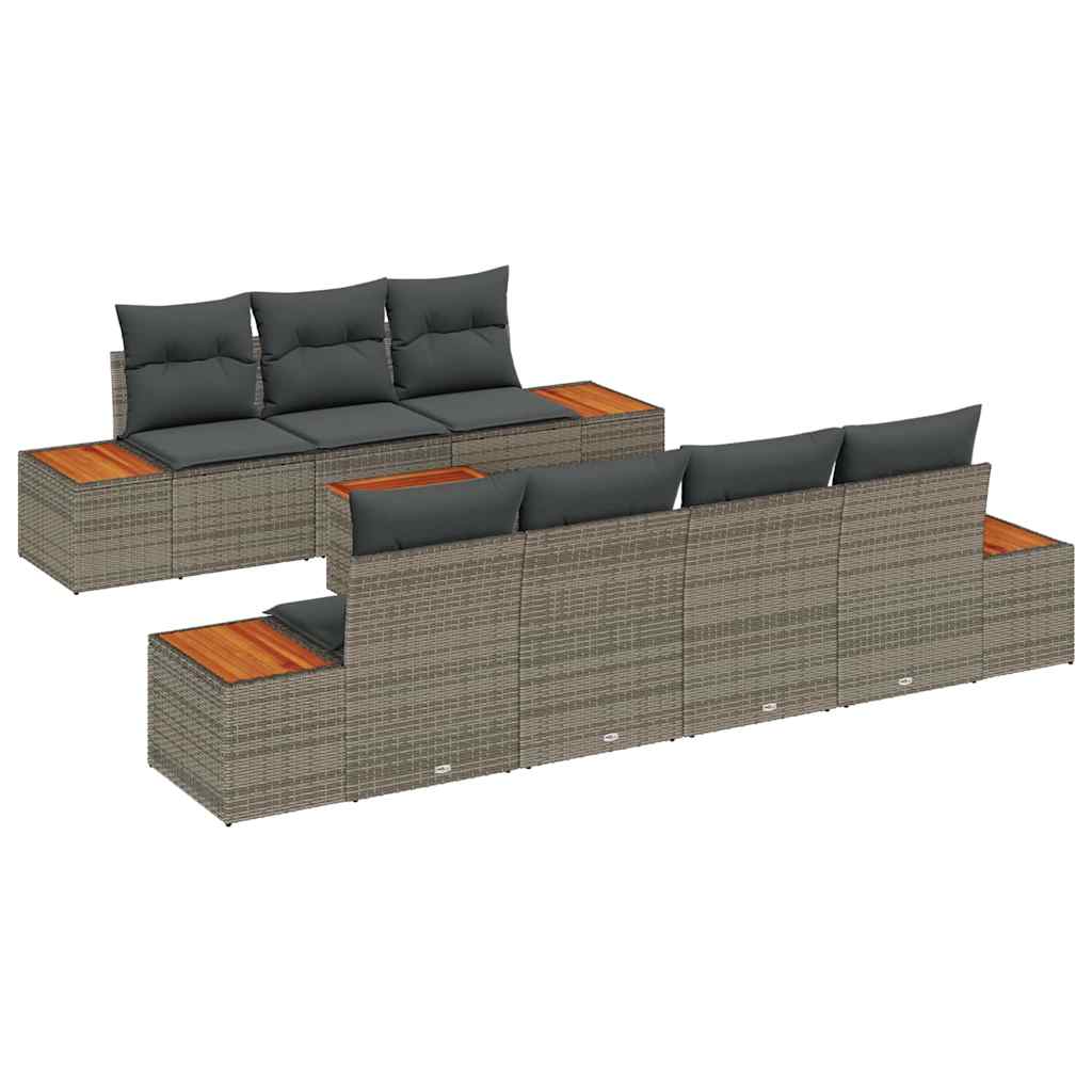 Havesofa Sæt med pude 8 pcs Grå Poly rattan