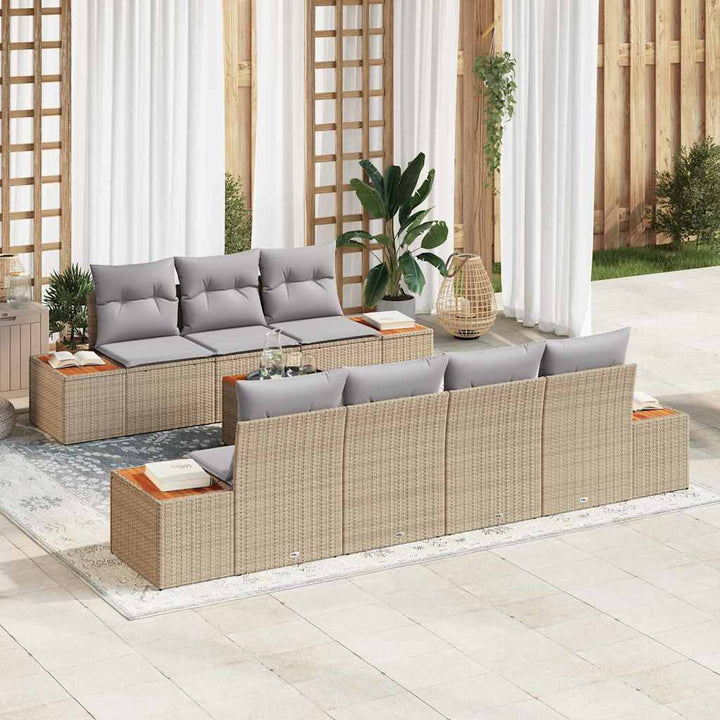 Havesofa Sæt med pude 8 pcs Beige Poly rattan