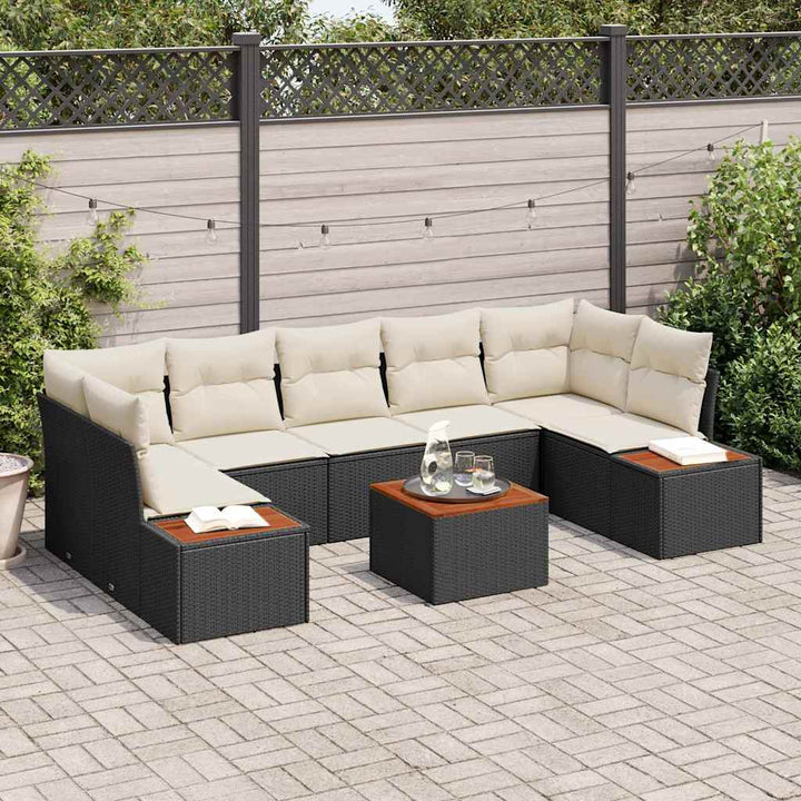 Havesofa Sæt 8 stk. Sort Poly rattan