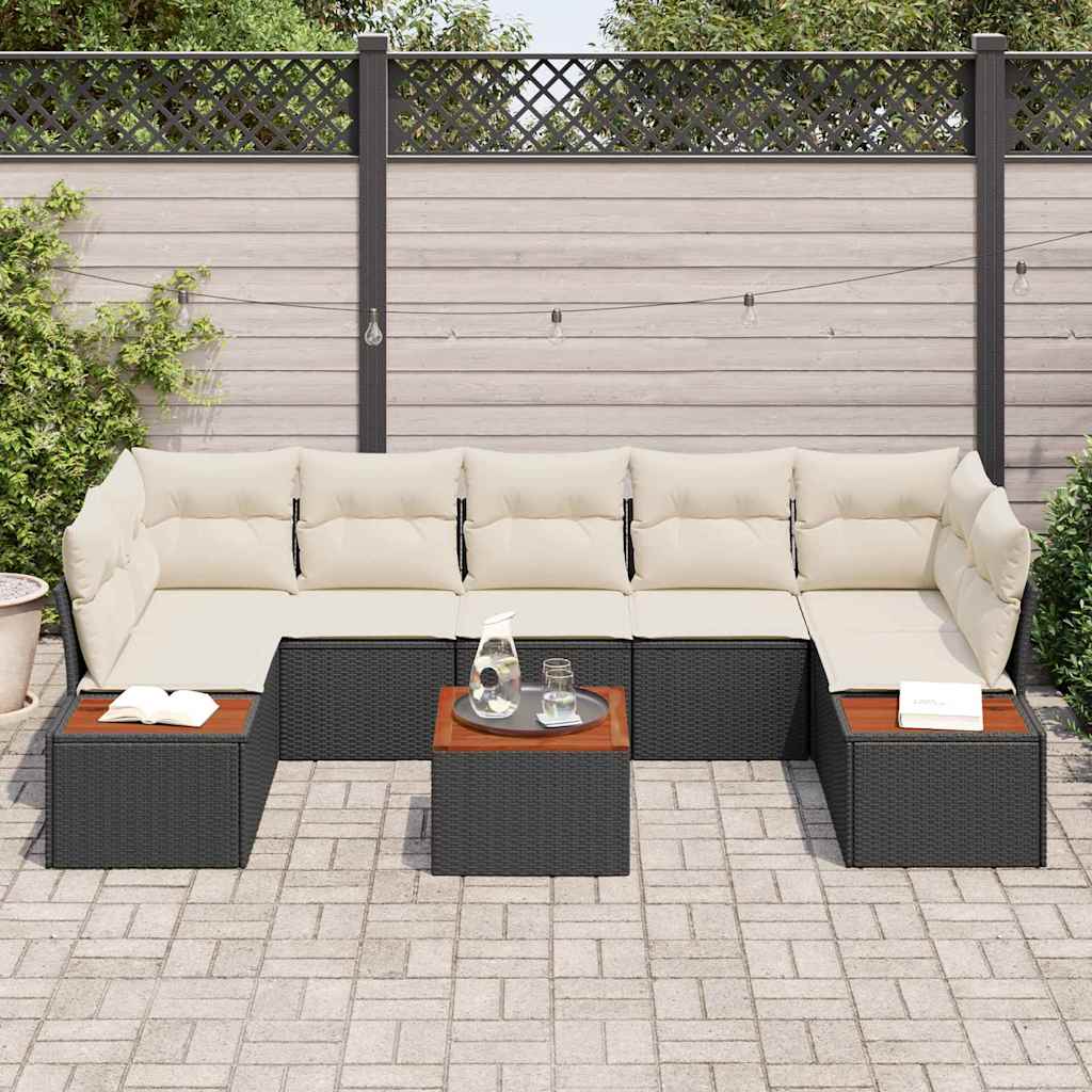 Havesofa Sæt 8 stk. Sort Poly rattan