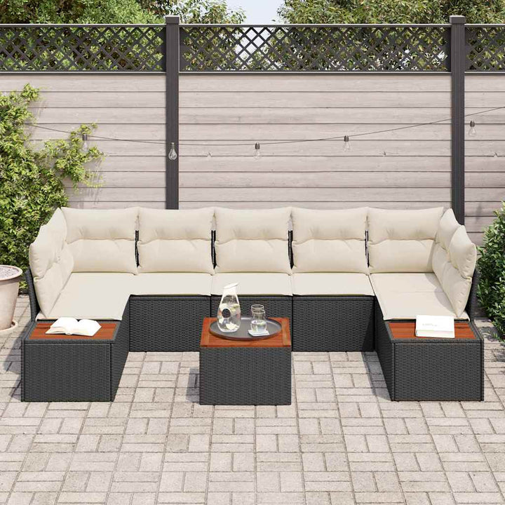 Havesofa Sæt 8 stk. Sort Poly rattan