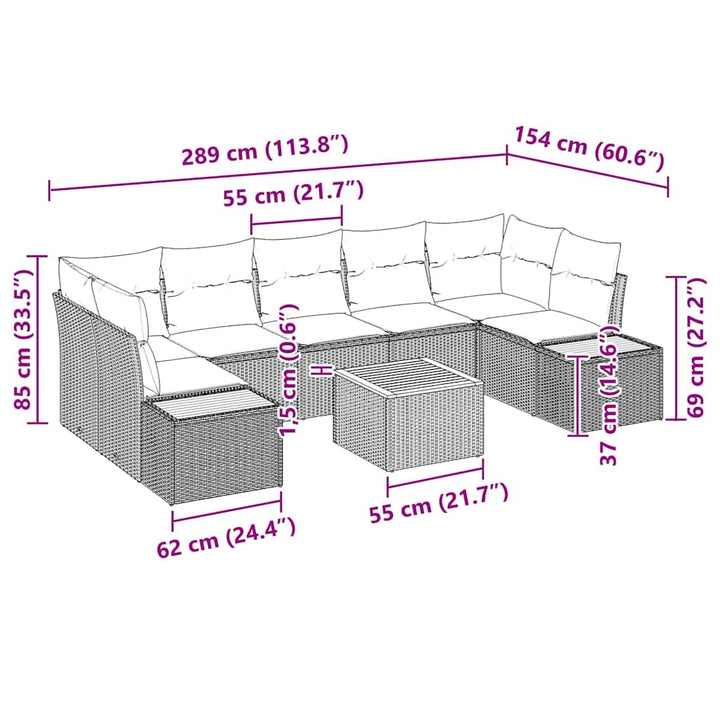 Havesofa Sæt 8 stk. Sort Poly rattan