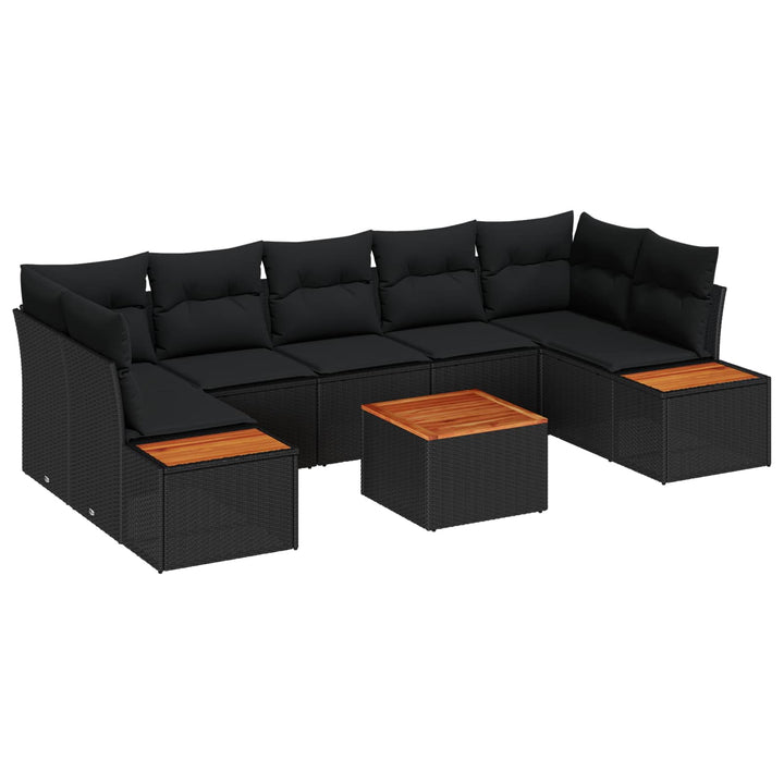 Havesofa Sæt med pude 8 pcs Sort Poly rattan