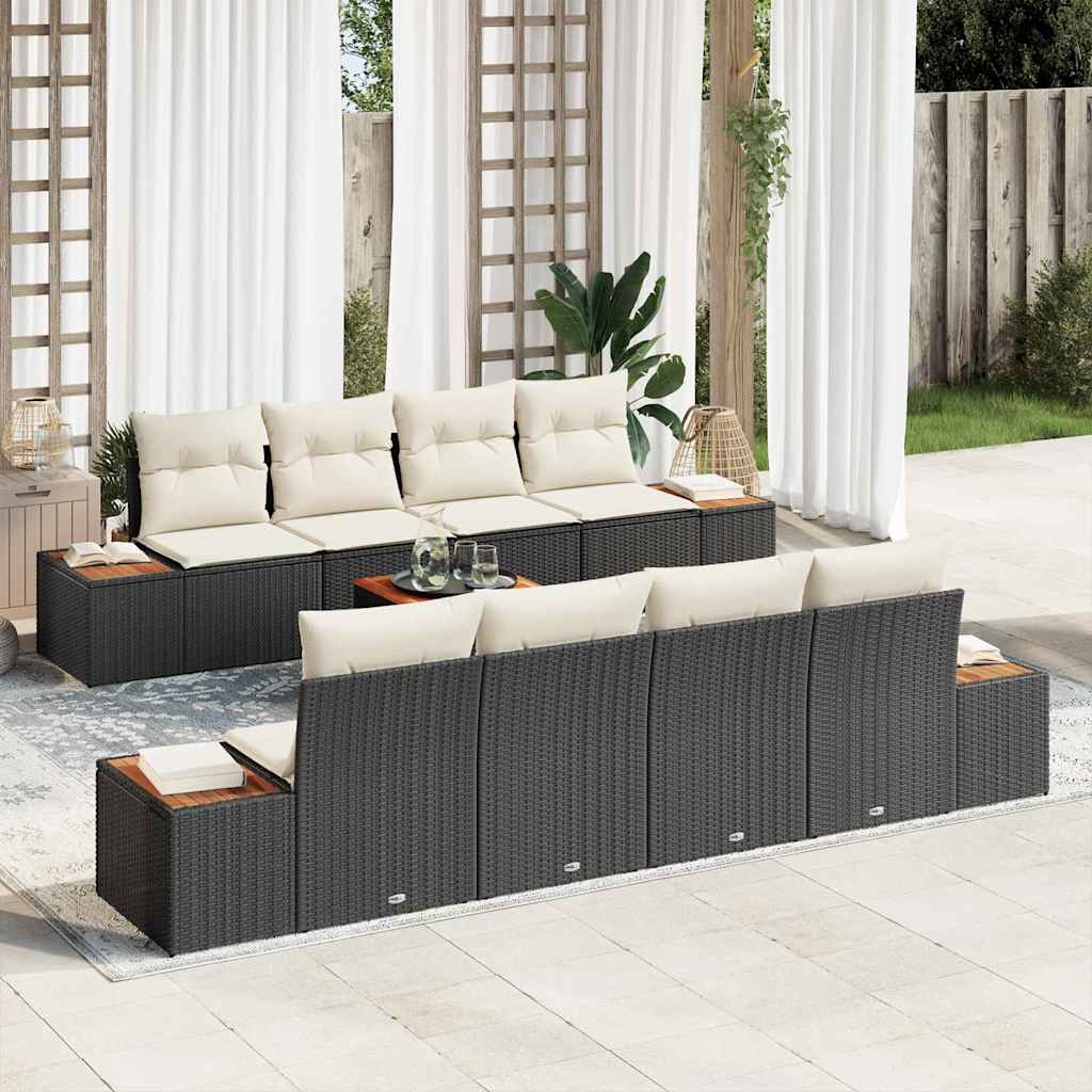 Havesofa Sæt med pude 9 pcs Sort Poly rattan