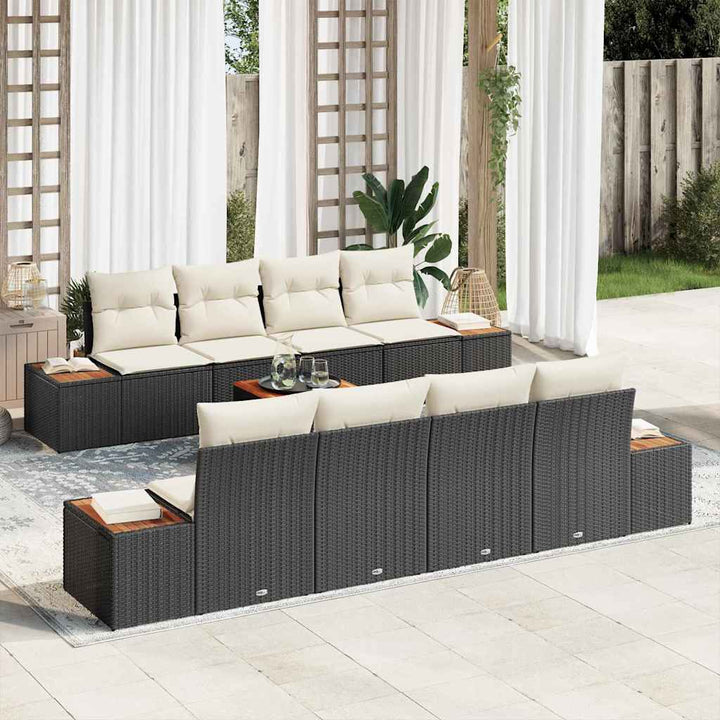 Havesofa Sæt med pude 9 pcs Sort Poly rattan