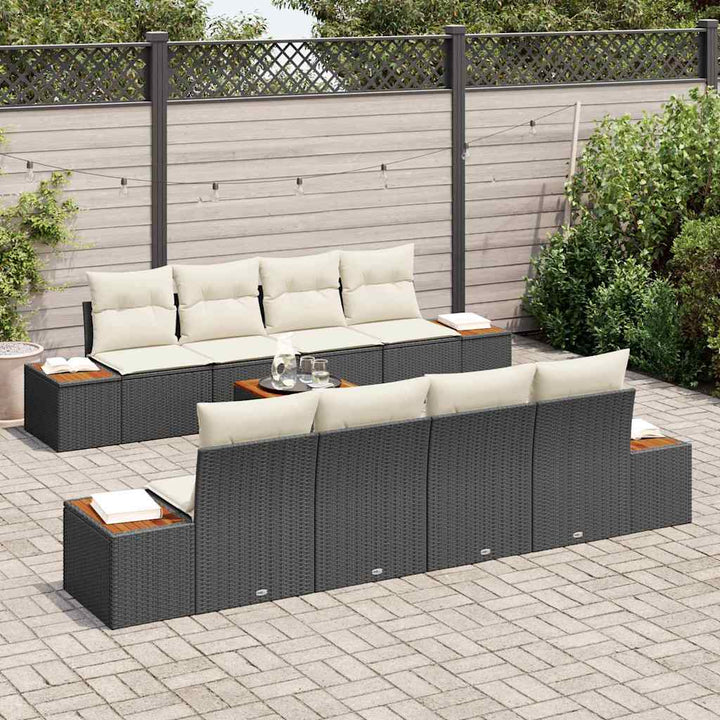 Havesofa Sæt med pude 9 pcs Sort Poly rattan