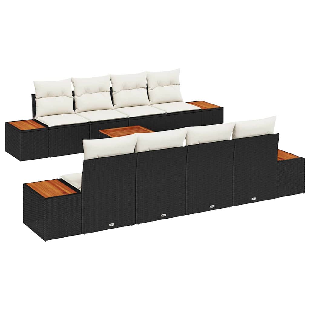 Havesofa Sæt med pude 9 pcs Sort Poly rattan