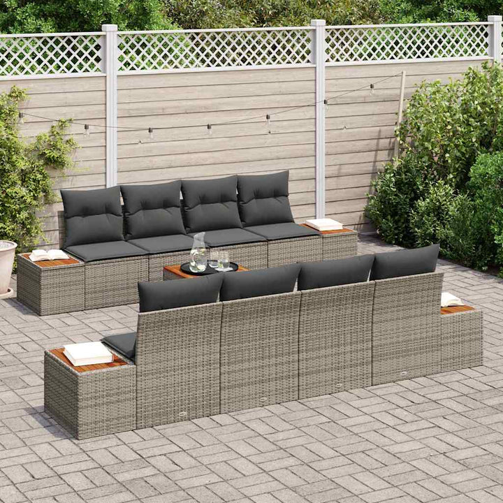 Havesofa Sæt med pude 9 pcs Grå Poly rattan