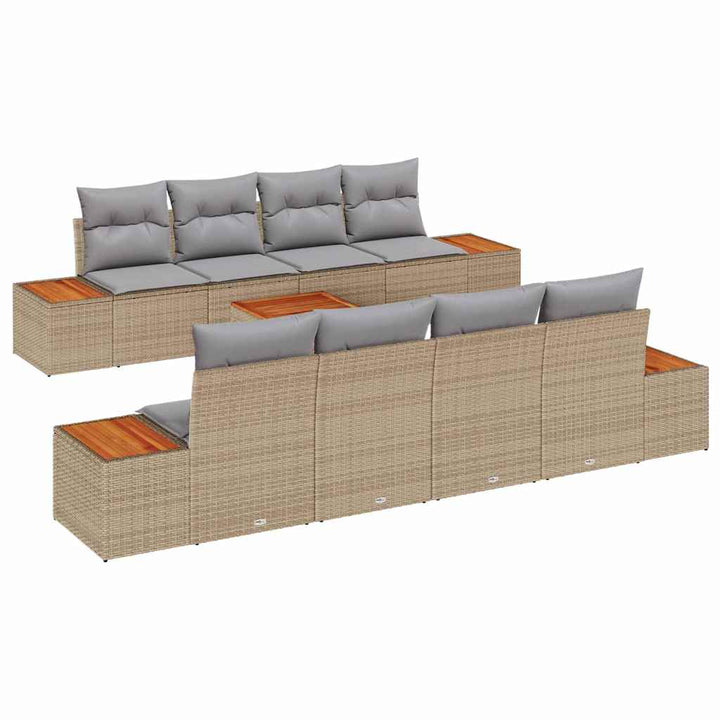 Havesofa Sæt med pude 9 pcs Beige Poly rattan