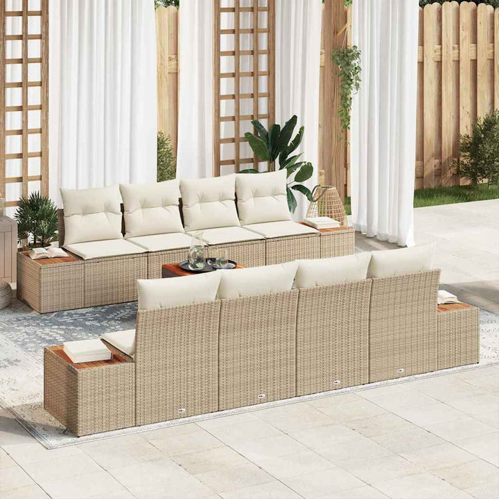 Havesofa Sæt 9 stk. Beige Poly rattan