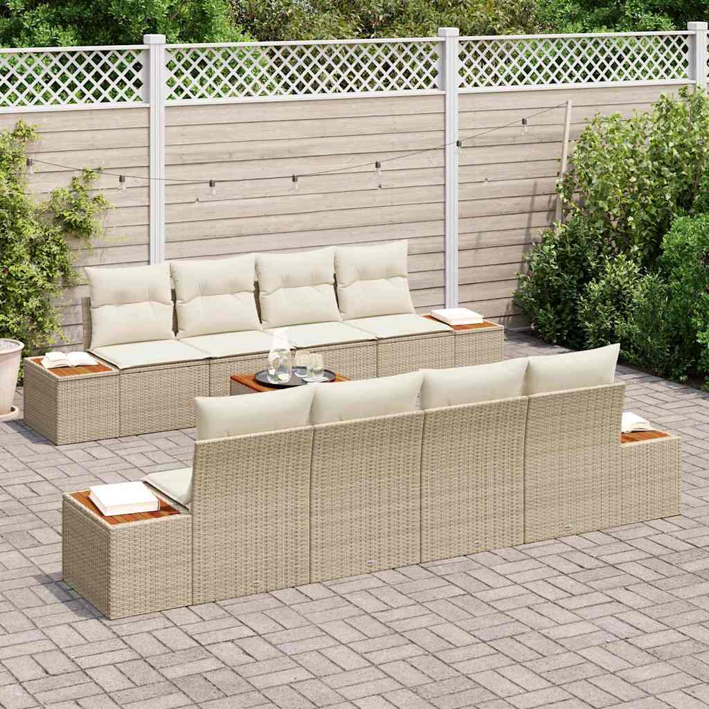 Havesofa Sæt 9 stk. Beige Poly rattan