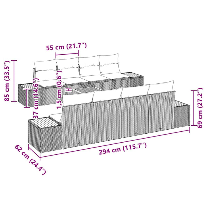 Havesofa Sæt 9 stk. Beige Poly rattan