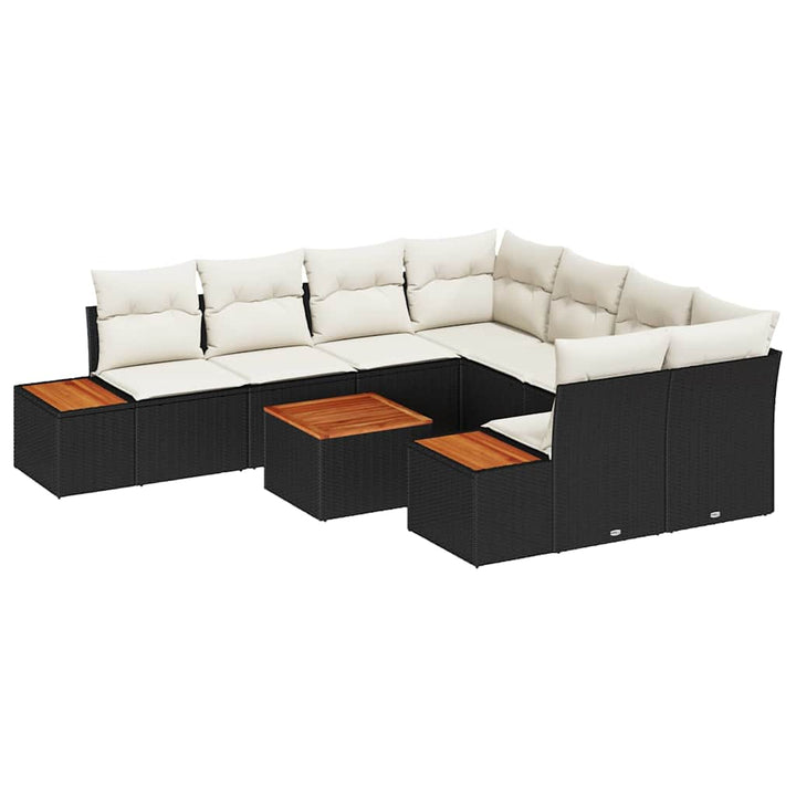 Havesofa Sæt med pude 9 pcs Sort Poly rattan