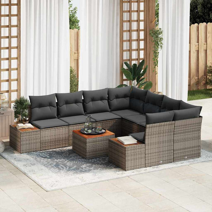 Havesofa Sæt med pude 9 pcs Grå Poly rattan