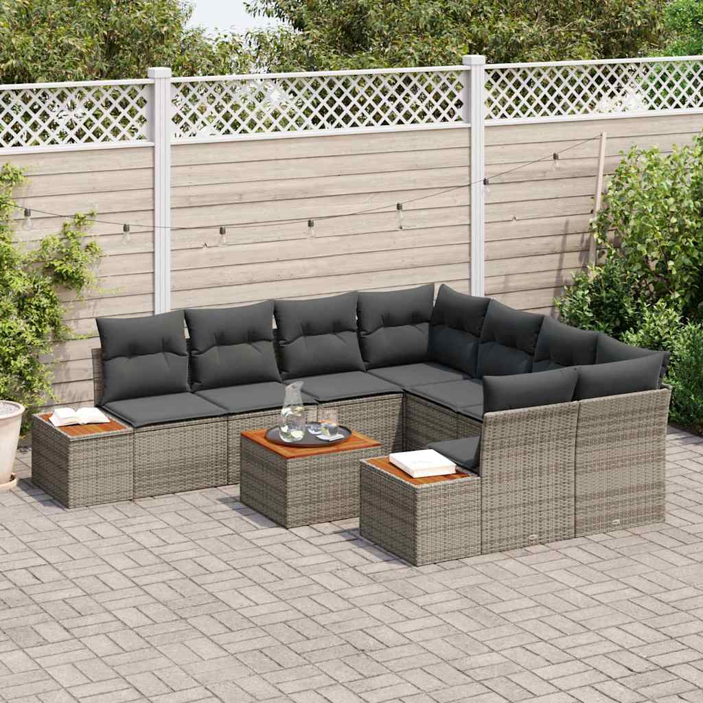 Havesofa Sæt med pude 9 pcs Grå Poly rattan