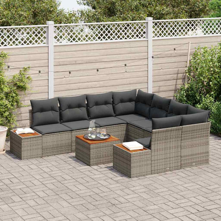 Havesofa Sæt med pude 9 pcs Grå Poly rattan