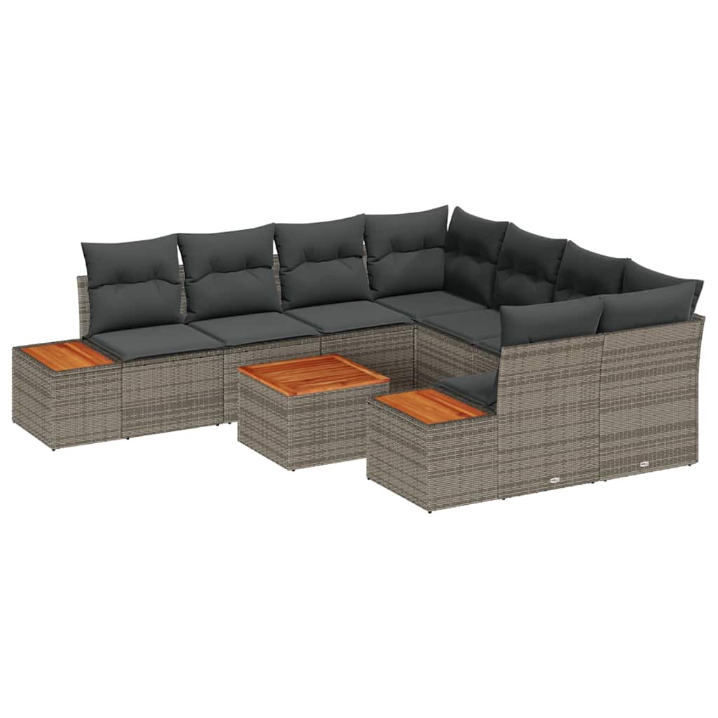 Havesofa Sæt med pude 9 pcs Grå Poly rattan
