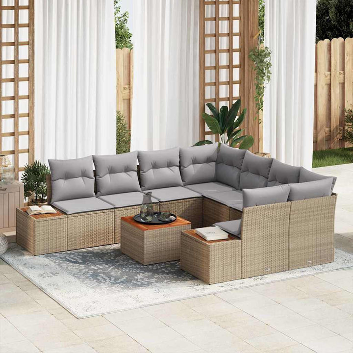 Havesofa Sæt med pude 9 pcs Beige Poly rattan